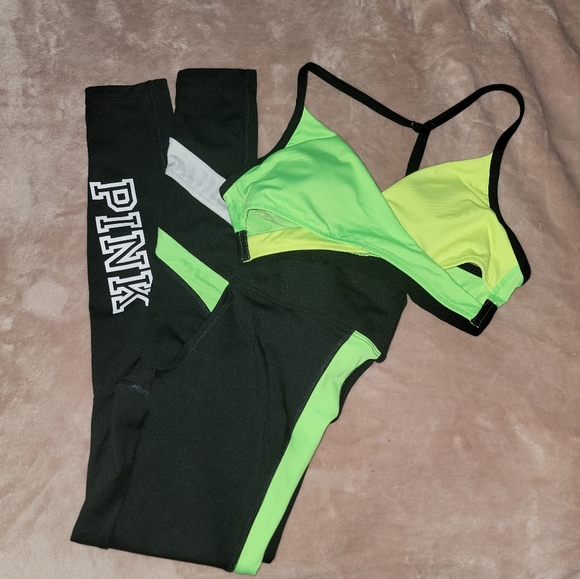 Pink, black and green workout set women small